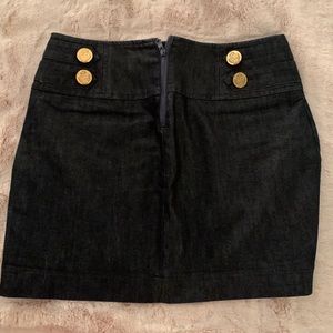 Express navy jean skirt with gold buttons, size 2